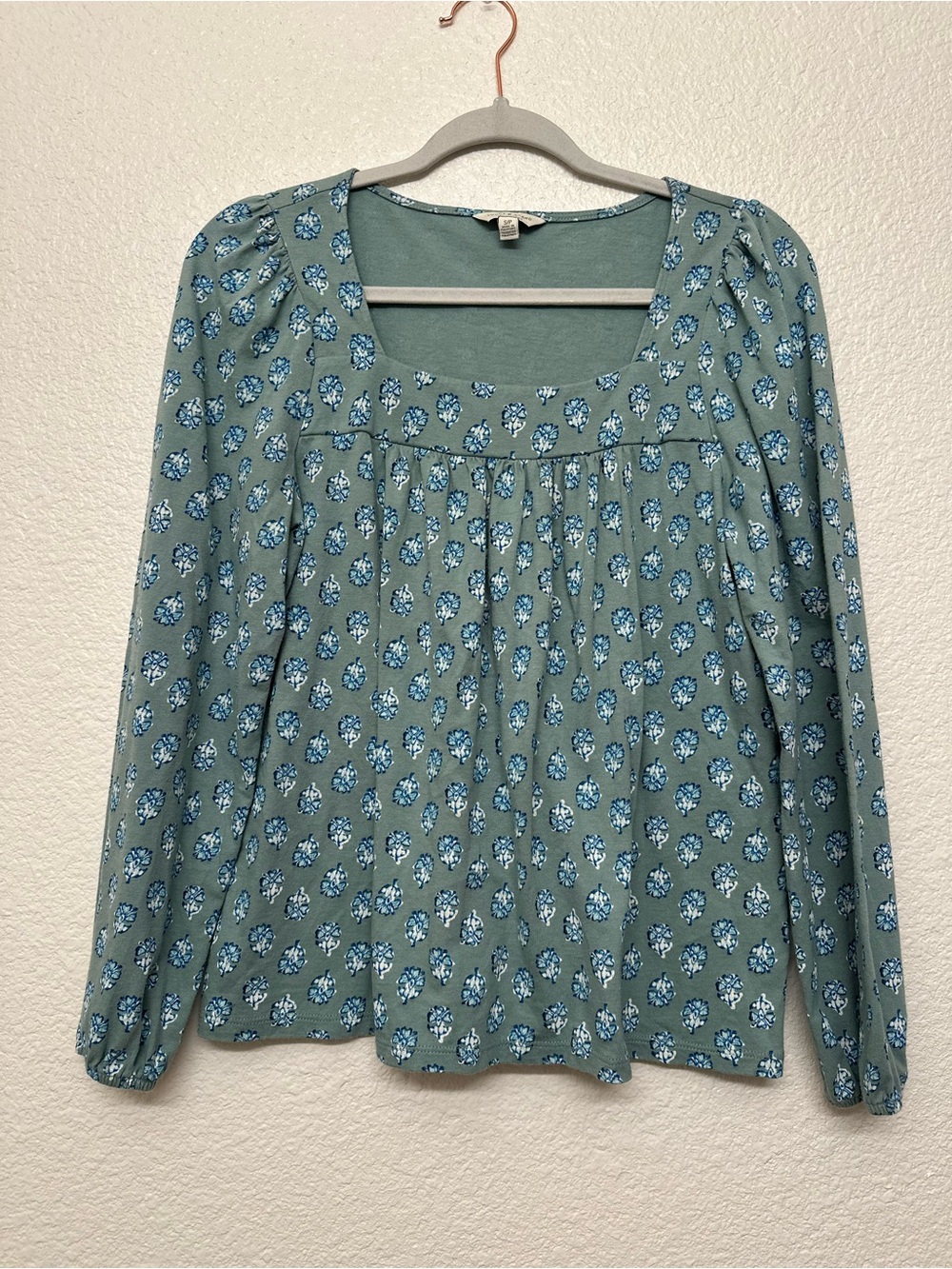 Lucky Brand Sage Green Floral Square-Neck Blouse